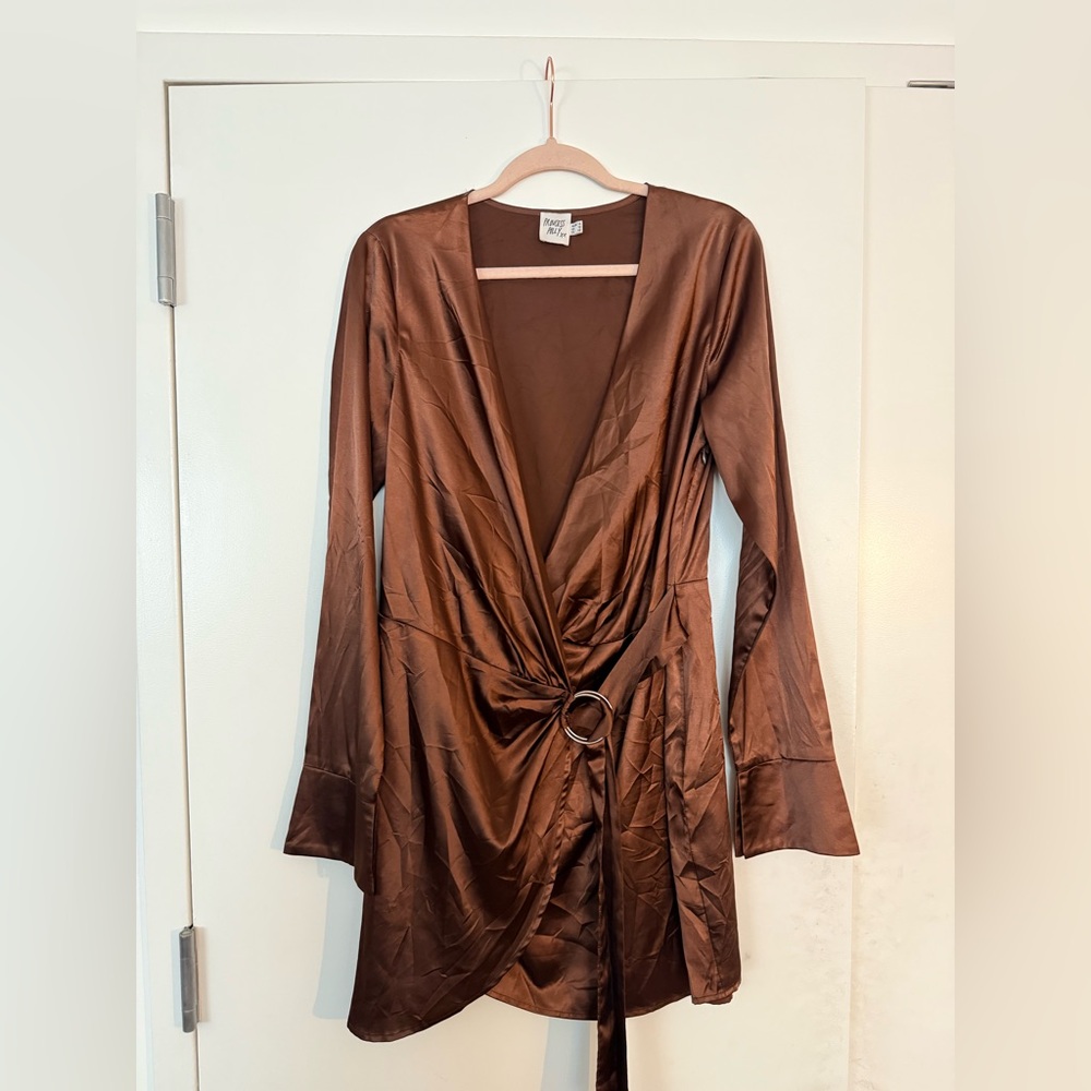 Princess Polly Brown Ruched Wrap Mini Dress